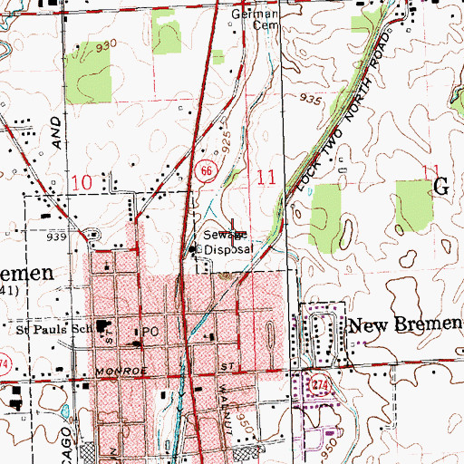 Topographic Map of New Bremen Sewage Treatment Plant, OH