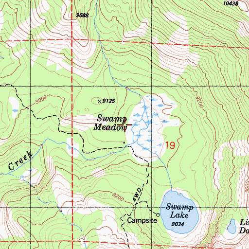 Topographic Map of Swamp Meadow, CA
