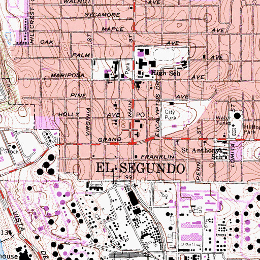 Topographic Map of El Segundo Police Department, CA