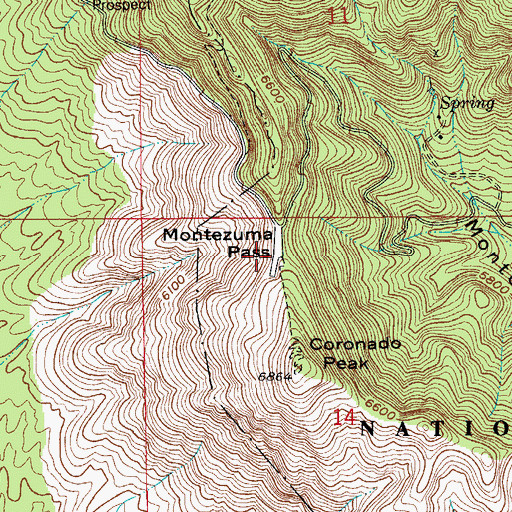 Topographic Map of Montezuma Pass Trail Head, AZ