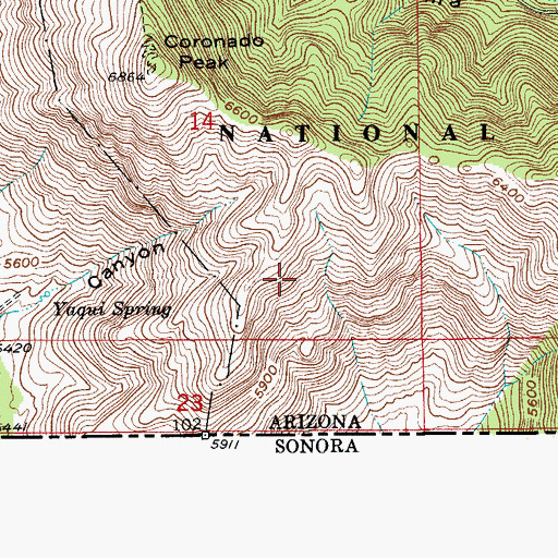 Topographic Map of Yaqui Ridge Trail, AZ