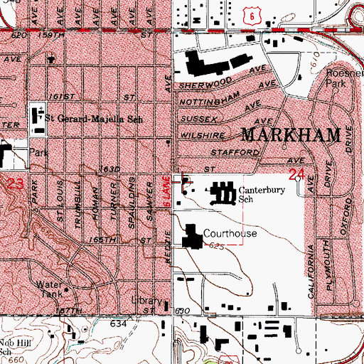 Topographic Map of Markham Fire Department Station 1, IL