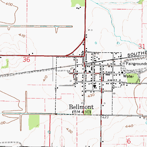 Topographic Map of Bellmont Fire Protection District, IL