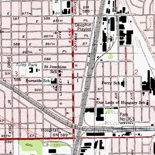 Topographic Map of Chicago Fire Department District 6 Station 82, IL