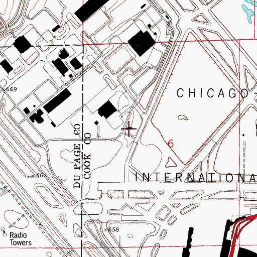 Topographic Map of Chicago Fire Department District 3 Station 6 O'Hare Field Rescue Station 1, IL