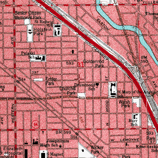 Topographic Map of Chicago Fire Department District 1 Station 35, IL