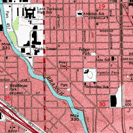 Topographic Map of Chicago Fire Department District 2 Station 56, IL