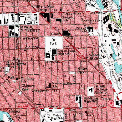 Topographic Map of Chicago Fire Department District 1 Station 22, IL