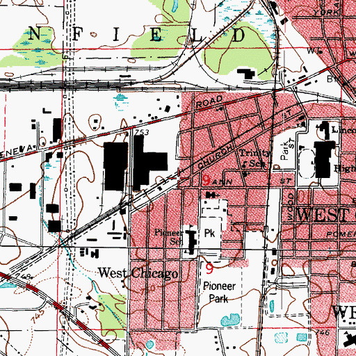 Topographic Map of West Chicago Fire Protection District Station 3, IL