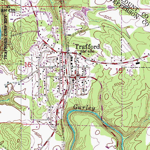 Topographic Map of Trafford Fire Department, AL