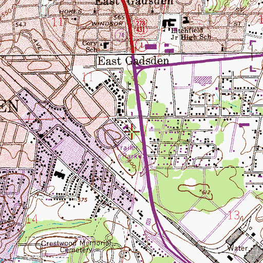 Topographic Map of Gadsden Fire Department Station 9, AL