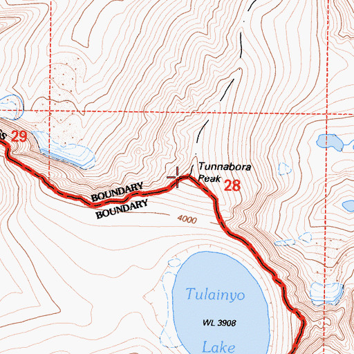 Topographic Map of Tunnabora Peak, CA