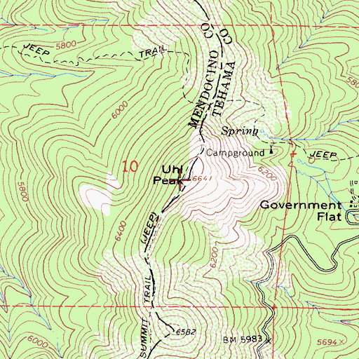 Topographic Map of Uhl Peak, CA