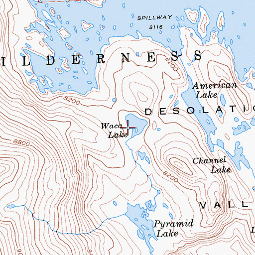 Topographic Map of Waca Lake, CA