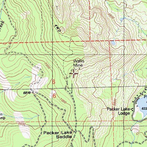 Topographic Map of Wallis Mine, CA