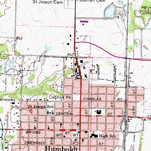 Topographic Map of Humboldt United Methodist Church, KS