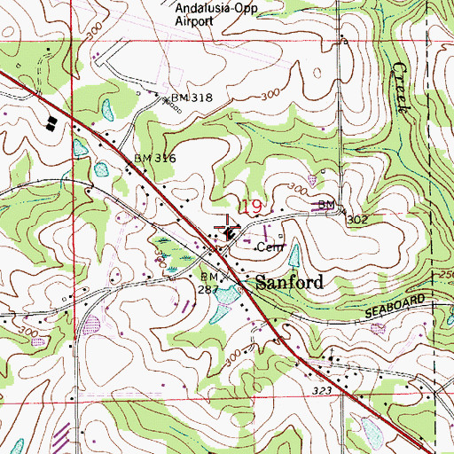 Topographic Map of Sanford Volunteer Fire Department, AL