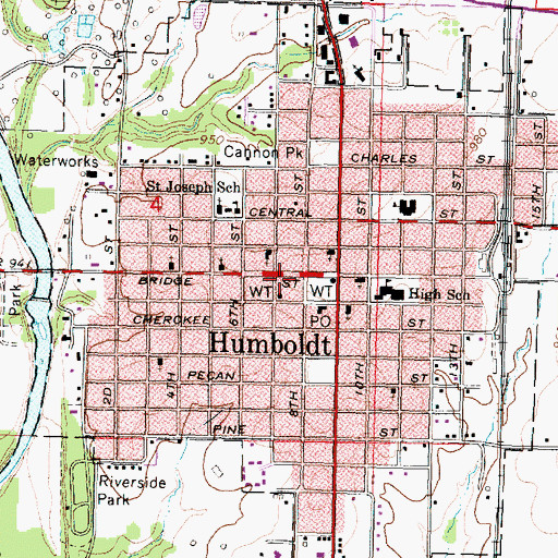 Topographic Map of Humbolt City Hall, KS