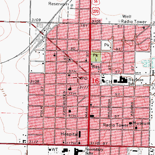 Topographic Map of Hugoton Post Office, KS
