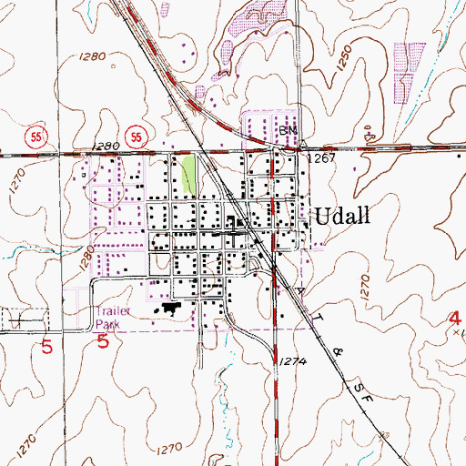 Topographic Map of Udall Post Office, KS