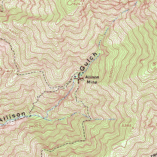 Topographic Map of Allison Mine, CA