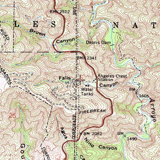 Topographic Map of Angeles Crest Station, CA