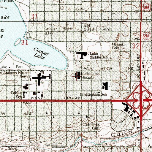 Topographic Map of Saint Anthony Senior Health Center Sloan's Lake, CO