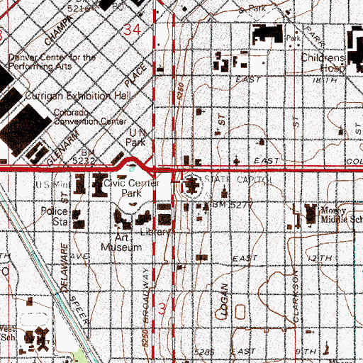 Topographic Map of Colorado Joint Legislative Library, CO