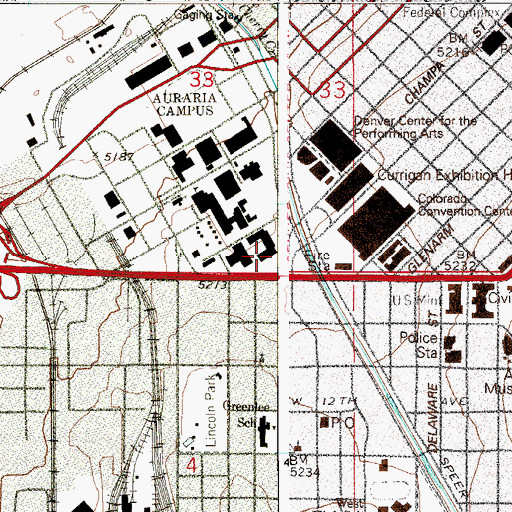 Topographic Map of Community College of Denver Auraria Campus, CO