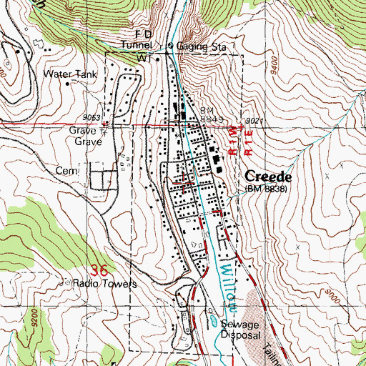 Topographic Map of Creede Community Church, CO