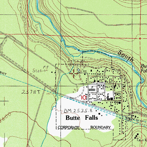 Topographic Map of Butte Falls Sewage Treatment Plant, OR