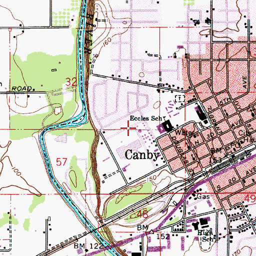 Topographic Map of Canby Water Treatment Plant, OR
