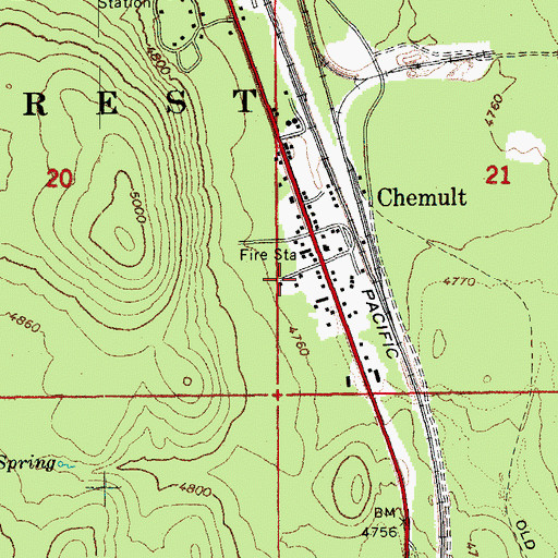 Topographic Map of Klamath County Library Chemult Branch, OR