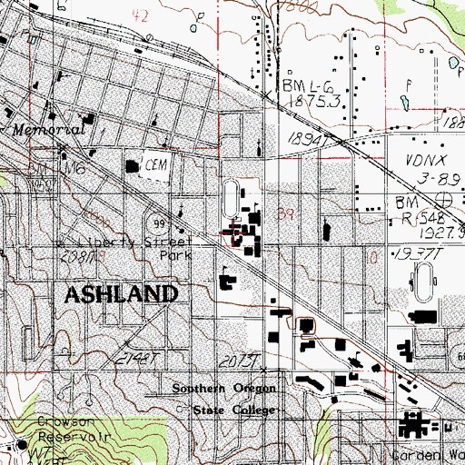 Topographic Map of Ashland School District Mountain Avenue Theatre, OR