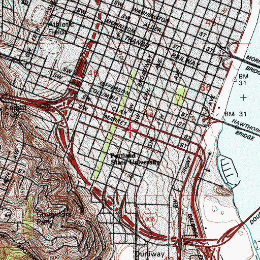 Topographic Map of Department of Motor Vehicles West Portland Downtown, OR