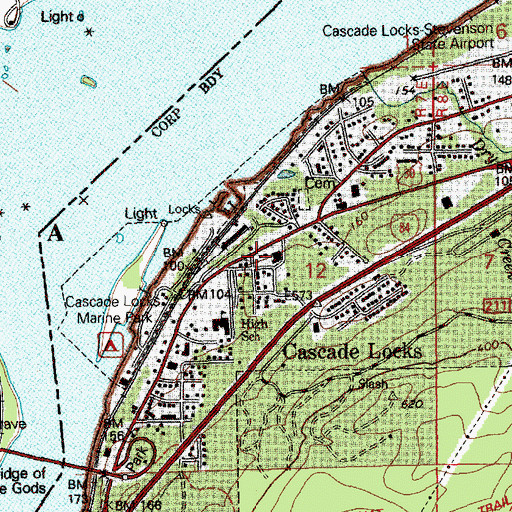 Topographic Map of Hood River County Library Cascade Locks Branch, OR
