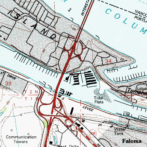 Topographic Map of Jantzen Bay Columbia Crossings Marina, OR