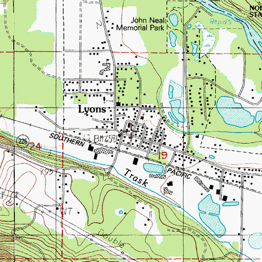 Topographic Map of Lyons Public Library, OR