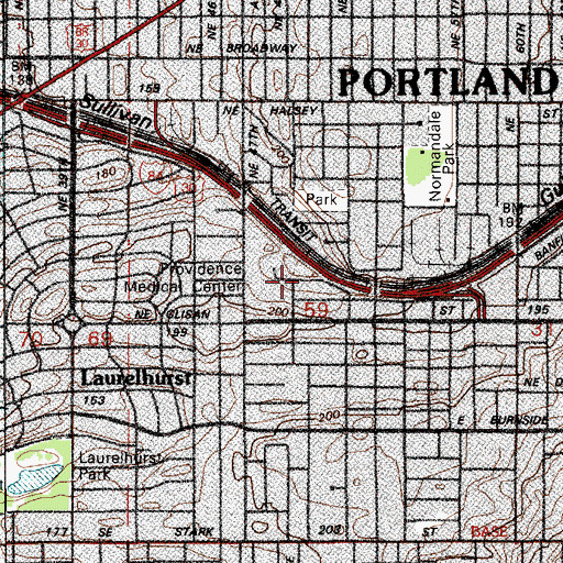 Topographic Map of Providence Portland Medical Center Heliport, OR