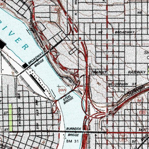 Topographic Map of Rose Quarter Transit Center, OR