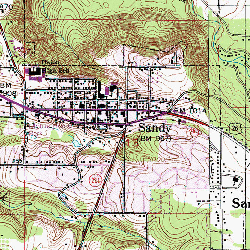 Topographic Map of Sandy Public Works, OR