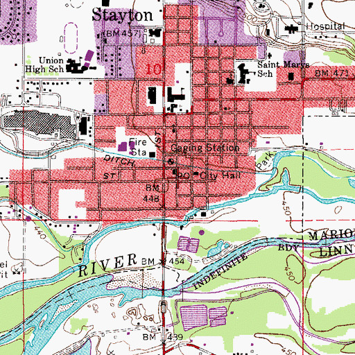 Topographic Map of Stayton City Hall, OR