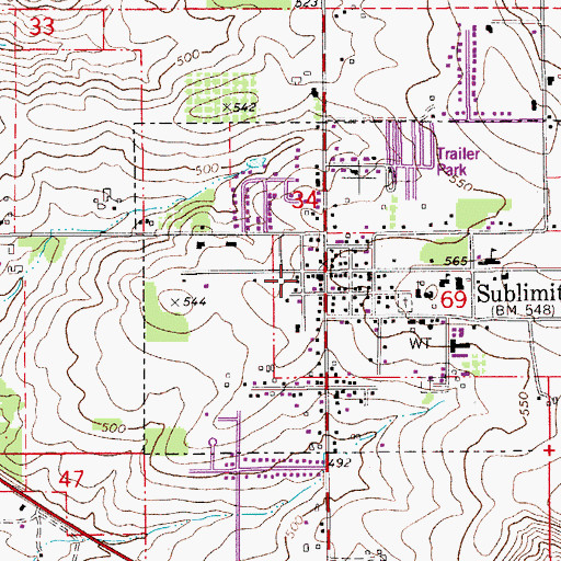 Topographic Map of Sublimity Public Works Department Office, OR