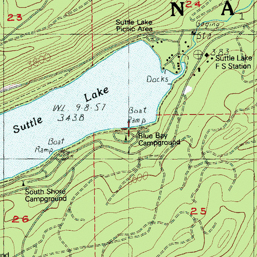 Topographic Map of Blue Bay Campground Boat Ramp, OR