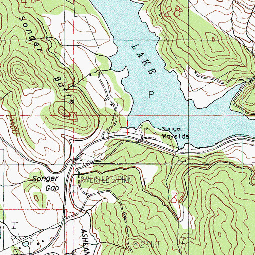 Topographic Map of Songer Wayside Jackson County Boat Launch, OR