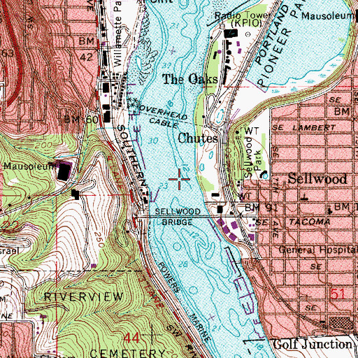 Topographic Map of Sellwood Riverfront Park Boat Ramp, OR