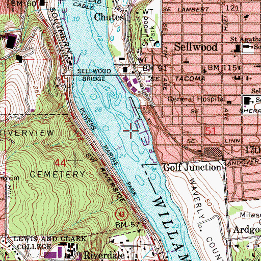 Topographic Map of Waverly Marina, OR