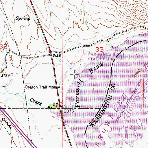 Topographic Map of Farewell Bend State Park Boat Ramp, OR