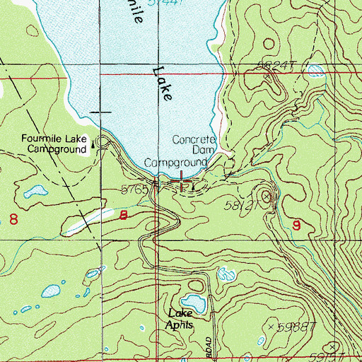 Topographic Map of Fourmile Lake Boat Ramp, OR