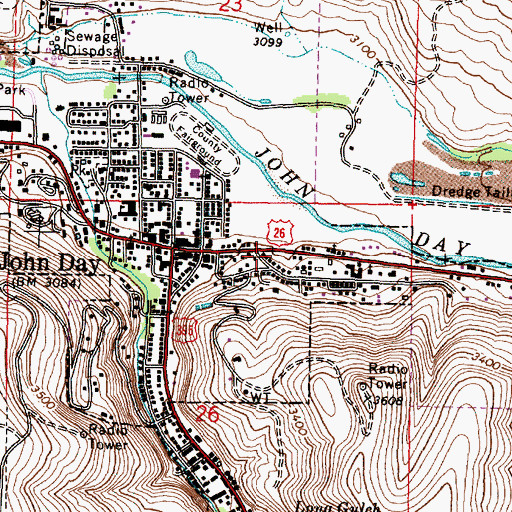 Topographic Map of John Day Public Works Department Main Office, OR